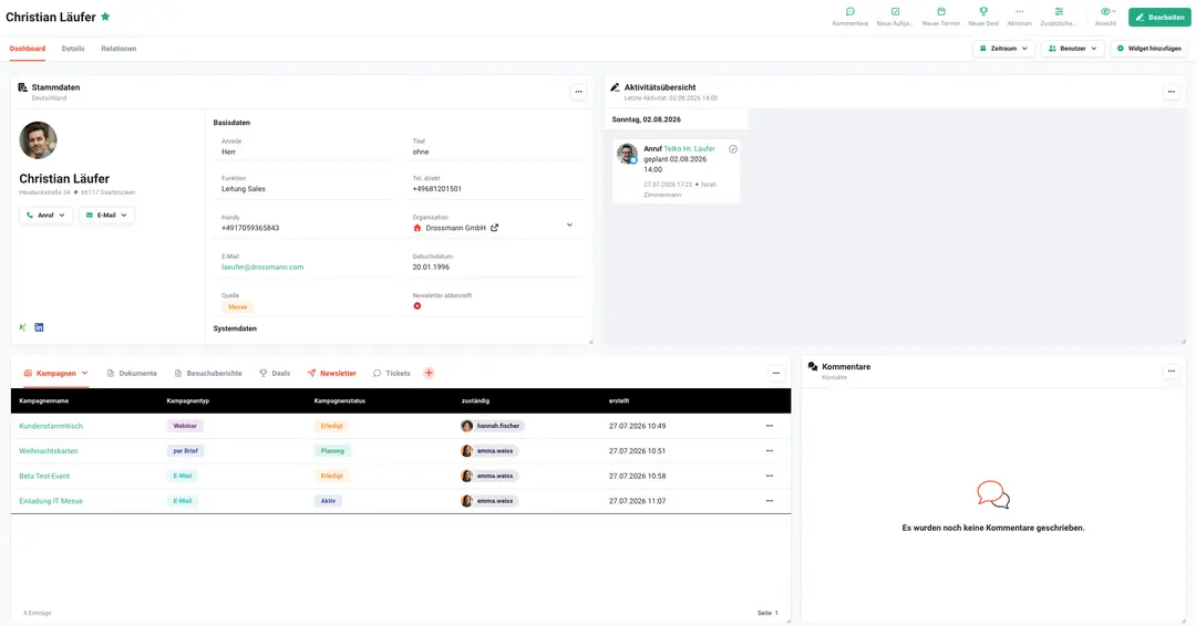 Kontakt mit Quelle und Newsletter-Abmeldung