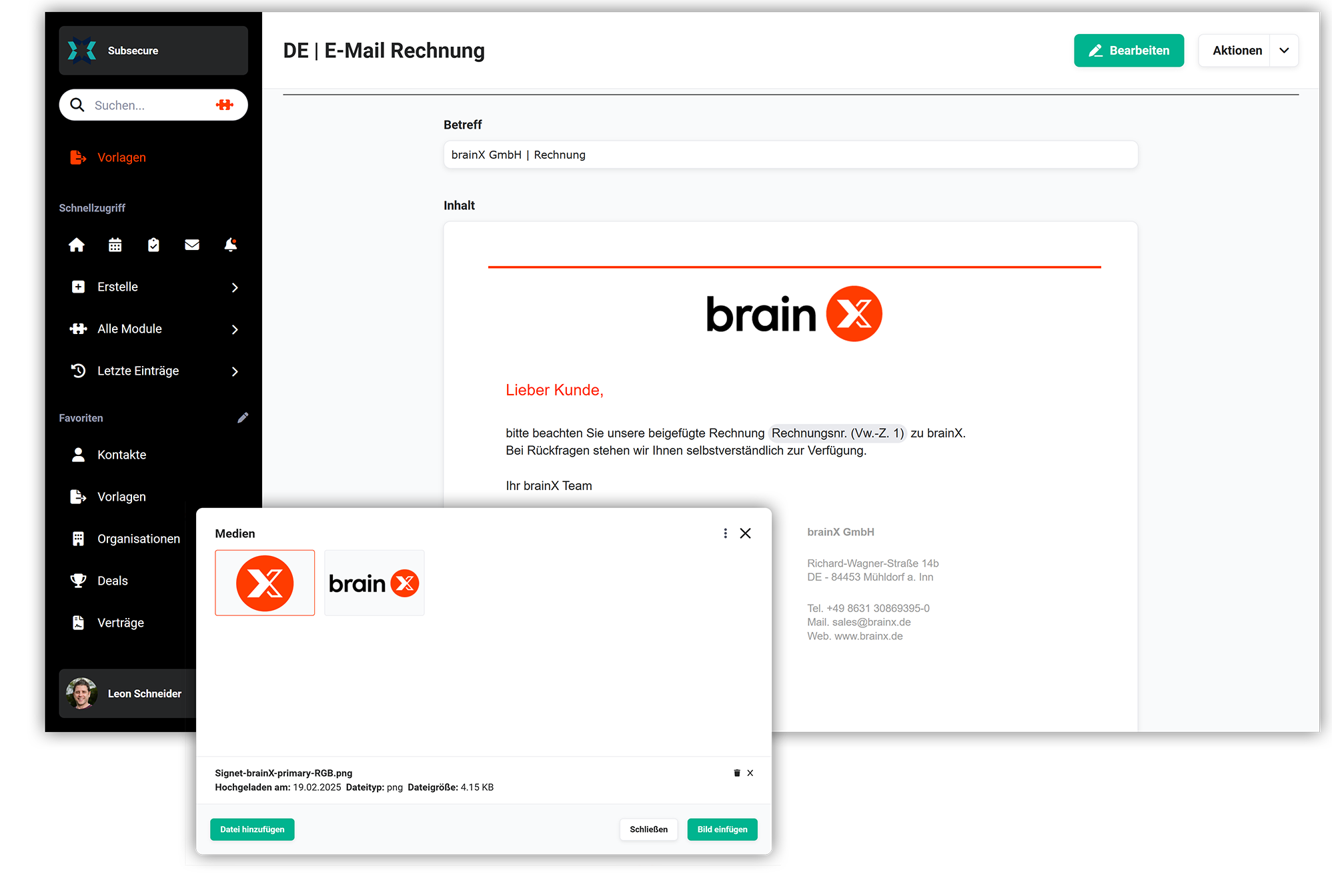 brainX E-Mail Vorlagen